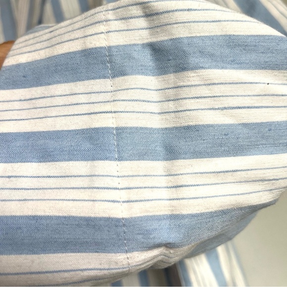 J.Crew Patch Pocket Blazer Sz M Striped Linen Nautical Blue White Gold Button - Picture 12 of 16